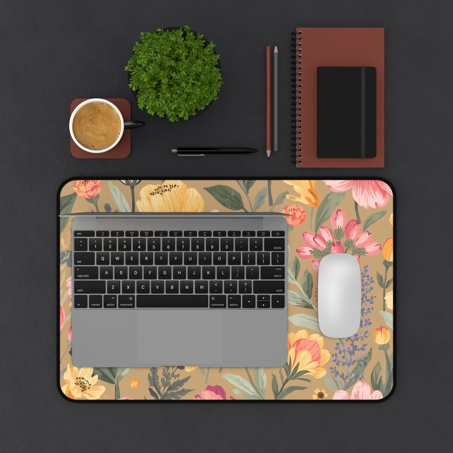 Floral Meadow Desk Mat — Vintage Botanical Mouse Pad for Home Office