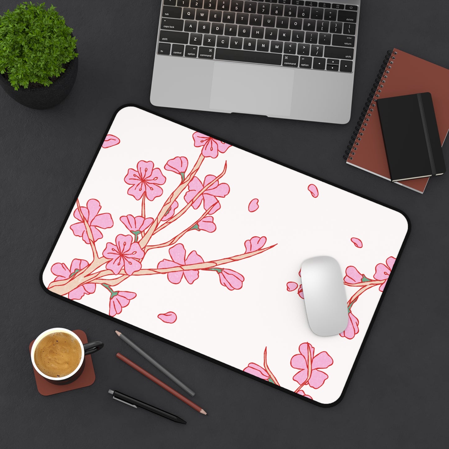 Cherry Blossom Desk Mat — Pink Floral Mouse Pad for Home Office