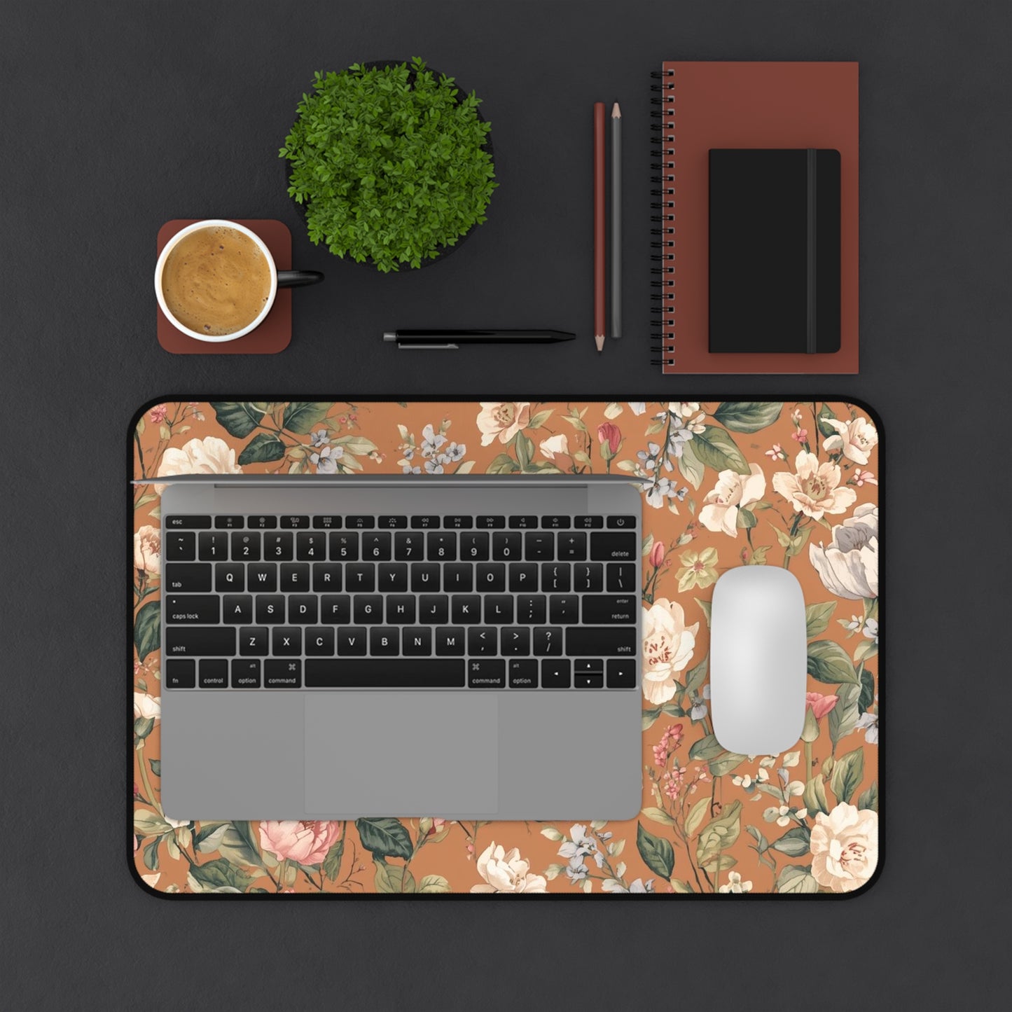 Vintage Floral Desk Mat — Warm Terracotta Floral Mouse Pad
