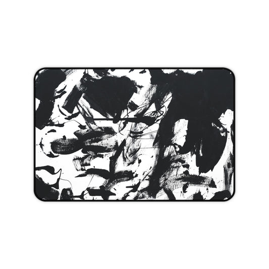 Black & White Abstract Ink Desk Mat — Modern Art Mouse Pad