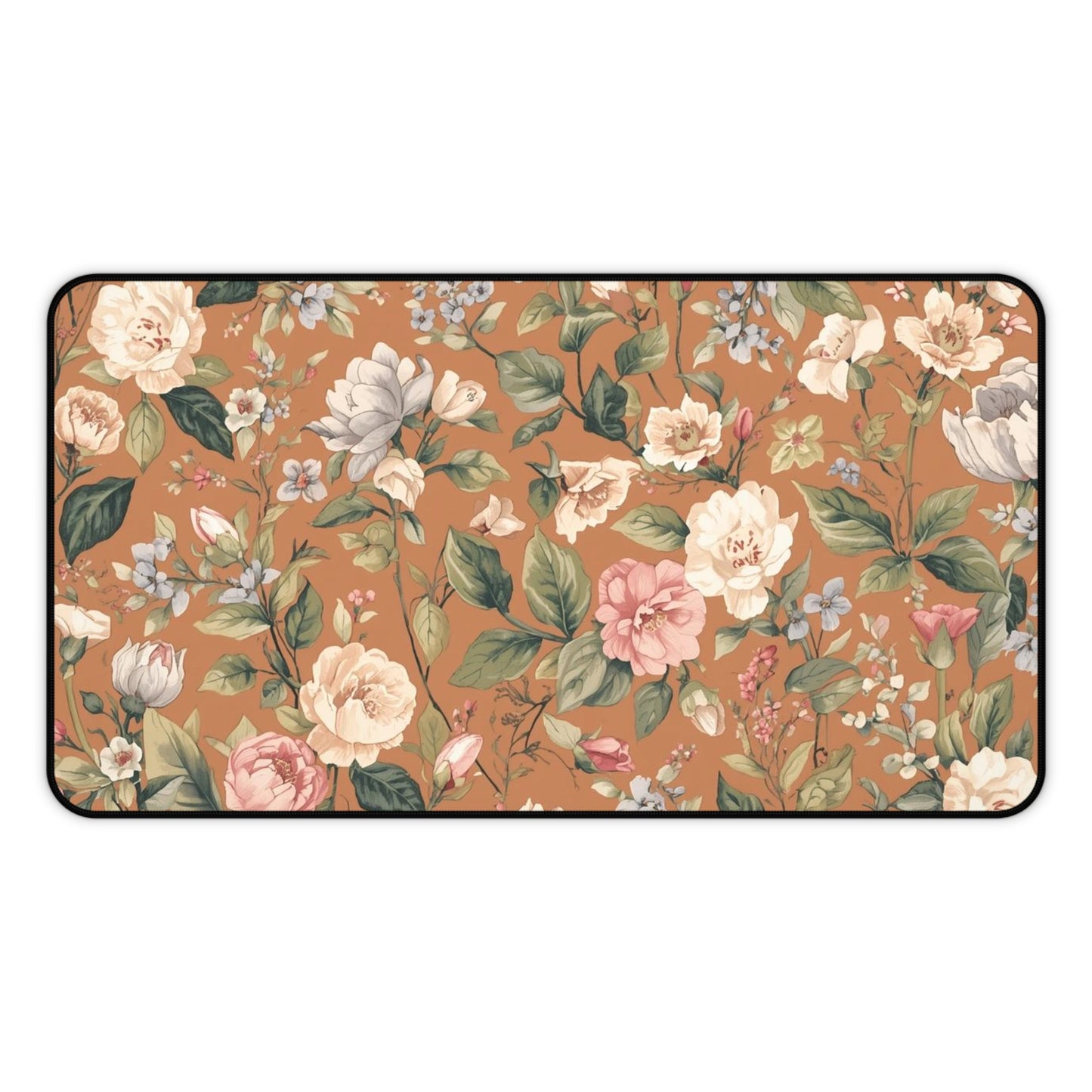 Vintage Floral Desk Mat — Warm Terracotta Floral Mouse Pad