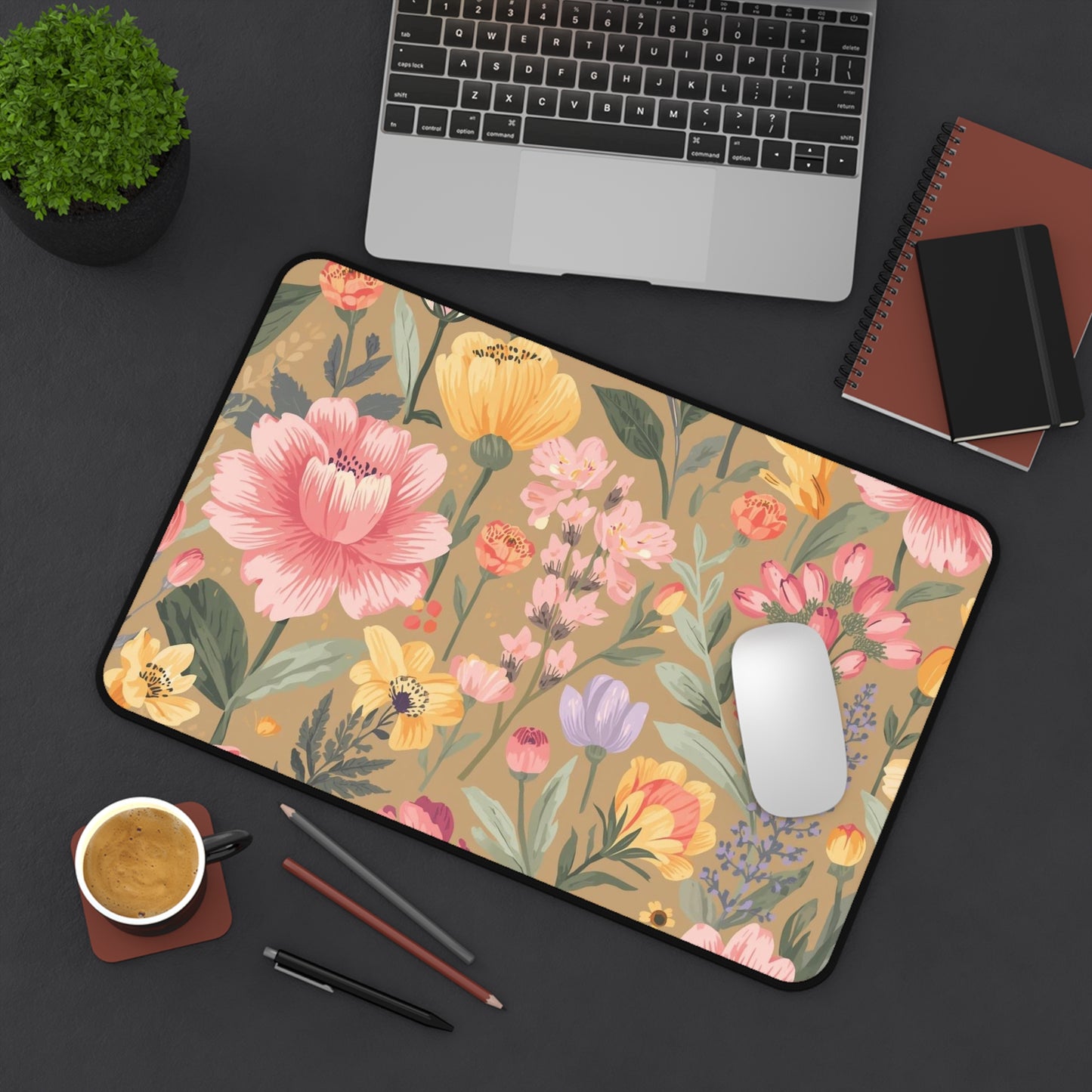 Floral Meadow Desk Mat — Vintage Botanical Mouse Pad for Home Office