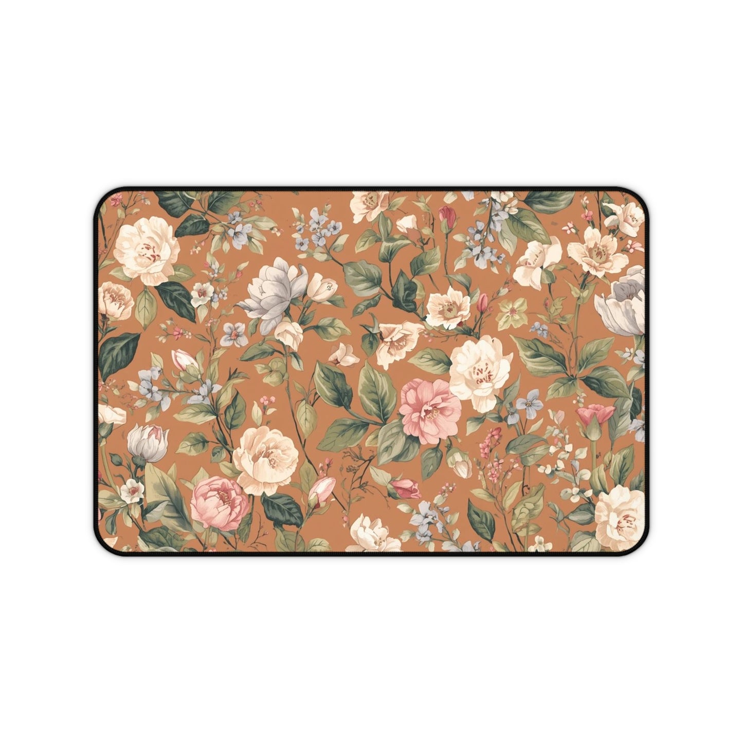 Vintage Floral Desk Mat — Warm Terracotta Floral Mouse Pad